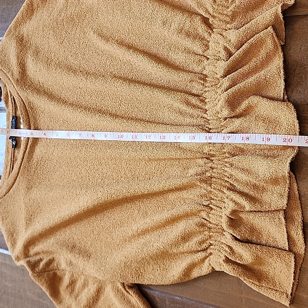 Zara Womens Long Sleeve Sweater Elastic Sinched Waist Golden Mustard Yellow Fall - Picture 3 of 8